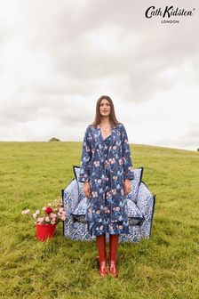 Cath Kidston Navy Floral Print Cotton Poplin Robe (173235) | $108