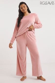 Figleaves Blush Pink Luxury Soft Fleece Sweatshirt and Wide Leg Joggers Pyjamas Set (173260) | 94 QAR