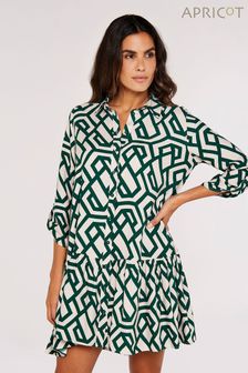 Apricot Green Geo Print Tiered Shirt Dress (173330) | $83