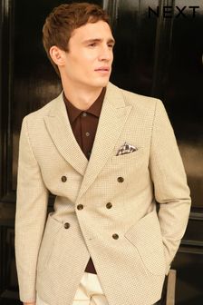 Neutral Double Breasted Wool Blend Dogtooth Blazer (174231) | $148
