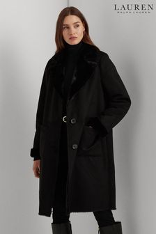 Lauren Ralph Lauren Mantel aus Velourslederimitat mit Lammfellbesatz, Schwarz (174319) | 282 €