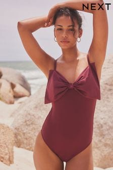 Wine Oversized Bow Detail Tummy Shaping Control Swimsuit (174740) | LEI 266