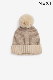 Neutral Chunky Knit Sparkle Pom Hat (174852) | AED24