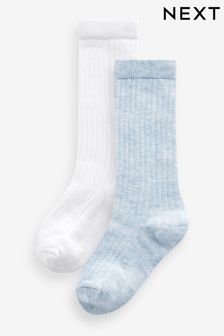 Blue/White Baby 2 Pack Knee Length Socks (0mths-2yrs) (175025) | ₪ 12