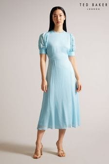 Ted Baker Sky Blue Azilea Puff Sleeve Midi Tea Dress (175385) | $321