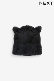 Black Cat Ears Double Pom Pom Rib Beanie Hat (3-16yrs) (175545) | 31 zł - 42 zł