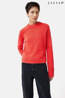 Czerwony - Jigsaw kompaktowy sweter wełniany z okrągłym dekoltem (175772) | 625 zł