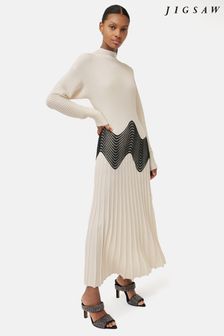 Kremowa sukienka dzianinowa Jigsaw z koronkowym wykończeniem (175781) | 1,575 zł