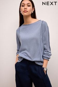 Modra - Lanen pulover z detajlom šiva (175978) | €24