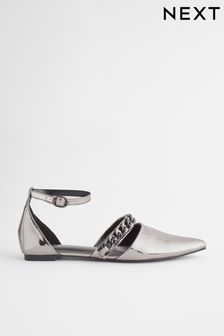 Pewter Silver Forever Comfort® Point Toe Chain Trim Flats (176121) | €20.50