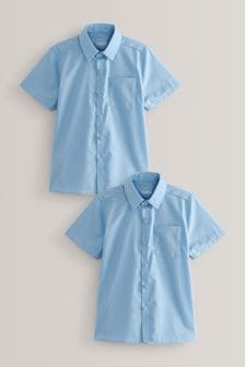 Blue Regular Fit 2 Pack Short Sleeve School Shirts (3-17yrs) (176909) | €14 - €26