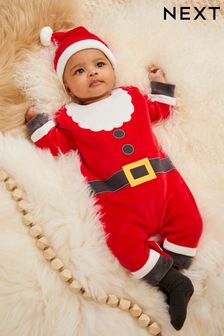 Red Christmas Velour Baby Sleepsuit (0mths-2yrs) (177224) | ￥2,430 - ￥2,780