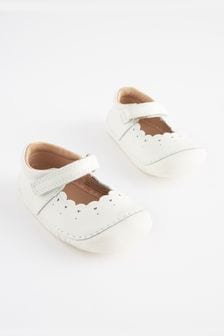 White Leather Wide Fit (G) Crawler Mary Jane Shoes (177467) | ₪ 94