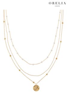 Orelia London Gold Plated Pearl and Coin 3 Row Necklace (177747) | €55