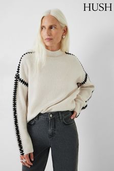 Hush Natural Celine Contrast Stitch Knitted Jumper (177956) | AED660