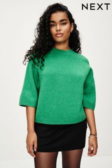 ירוק - סוודר עם שרוול קצר וצווארון עגול (178150) | ‏87 ‏₪