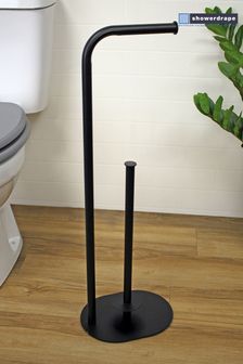 Showerdrape Black Aspen Freestanding Toilet Roll and Spare Paper Holder
