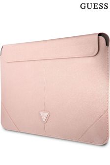 Guess Pink 16 Device Computer Sleeve Pu Saffiano Triangle Metal Logo Bag