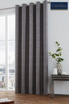 Curtina Grey Camberwell Geo Lined Eyelet Curtains (178564) | 54 € - 161 €