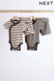Monochrome Stripe Baby Rib Wrap Bodysuits And Shorts Set 4 Pack (0mths-2yrs) (178889) | €31 - €34