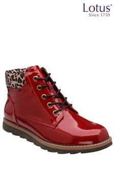 Lotus Cherry Red Patent Lace-Up Ankle Boots (178954) | 322 QAR