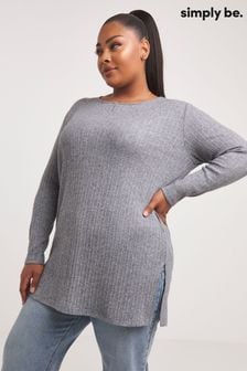 Simply Be Grey Cut And Sew Ribbed Side Split Tunic (179313) | kr440