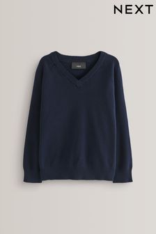 Granatowy - Dzianinowy szkolny sweter z dekoltem w szpic (3-18 lat) (179355) | 43 zł - 70 zł