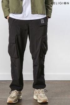 Religion Black Relaxed Fit Cargo Trousers With Adjustable Waist And Hem Pullers (179646) | €106