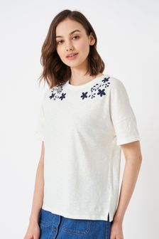 Crew Clothing Company Embroidered Cotton Casual Jersey White Top (179828) | €26
