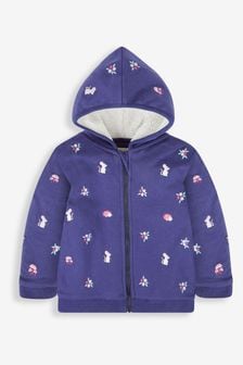 JoJo Maman Bébé Navy Girls' Mouse Embroidered Cosy Hoodie (180110) | OMR14