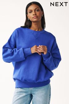 Blue Oversized Heavyweight Brushed Longline Crew Neck Sweatshirt (180525) | $49