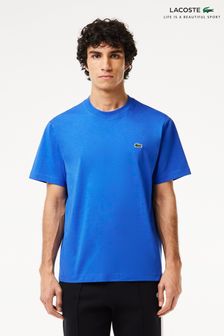 Синий - хлопковая трикотажная футболка свободного кроя Lacoste (181009) | €76