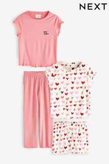 Pink Heart Short Sleeve Cotton Pyjama Sets 2 Pack (181118) | ₪ 133