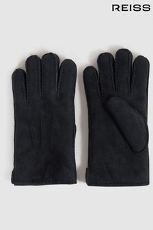 Reiss Black Aragon Suede Shearling Gloves (181181) | KRW198,000