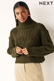 卡其綠色 - Crochet開襟繡花高翻領毛衣 (181190) | NT$1,710