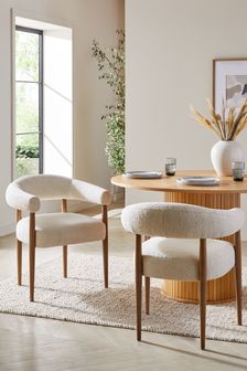 Set of 2 Casual Boucle Oyster Aire Light Wood Leg Dining Chairs (181201) | €440