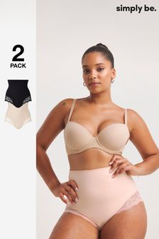 Simply Be Black Magisculpt Shape And Sculpt Firm Control High Waisted Lace Briefs 2 Pack (181338) | €33