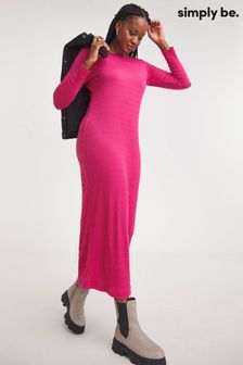 Simply Be Pink Long Sleeve Textured Midi Dress (181372) | €17.50