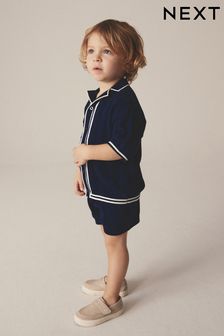 Navy Knitted Shirt and Shorts Set (3mths-10yrs) (181373) | KRW42,700 - KRW51,200