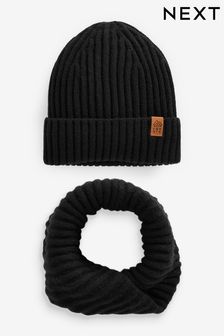 Black Knitted Snood and Hat Set (1-16yrs) (181782) | 6,240 Ft - 10,410 Ft