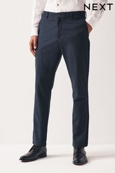 Navy Blue Slim Smart Textured Chino Trousers (181800) | 129 QAR