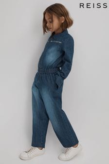 Reiss Blue Marnie Teen Elasticated Embellished Denim Jumpsuit (181830) | OMR56