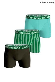 Zestaw 3 par bokserek Bjorn Borg z bawełny i zielonych pasków (181923) | 125 zł