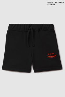 Reiss x McLaren F1 Team Black Teen McLaren F1 Cotton Drawstring Shorts (181924) | $71