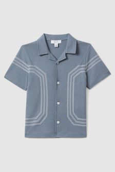 Reiss Airforce Blue Arlington Teen Cotton Embroidered Cuban Collar Shirt (181950) | $57