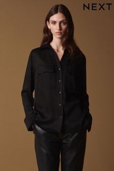 أسود - قميص فاخر بتفصيل جيب (182209) | 219 ر.س