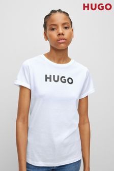 לבן - Hugo Large Logo T-shirt (182217) | ‏297 ‏₪