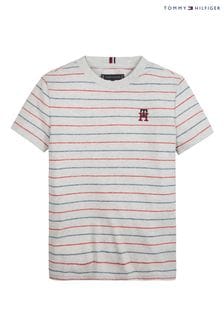 Tommy Hilfiger Gestreiftes T-Shirt mit Monogrammlogo, Grau (182283) | 20 € - 23 €