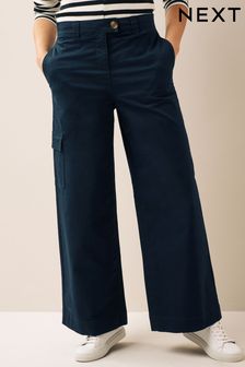 Navy Blue Wide Leg Chino Cargo Trousers (182371) | AED70