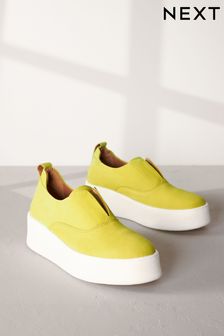 Lime Green Slip On Signature Forever Comfort® Leather Chunky Wedges Platform Trainers (182394) | ￥7,680